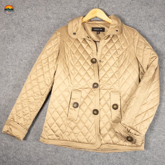 Jones New York Quilted Jacket Beige Long Sleeve Pockets Women's Size Small - Picture 1 of 9